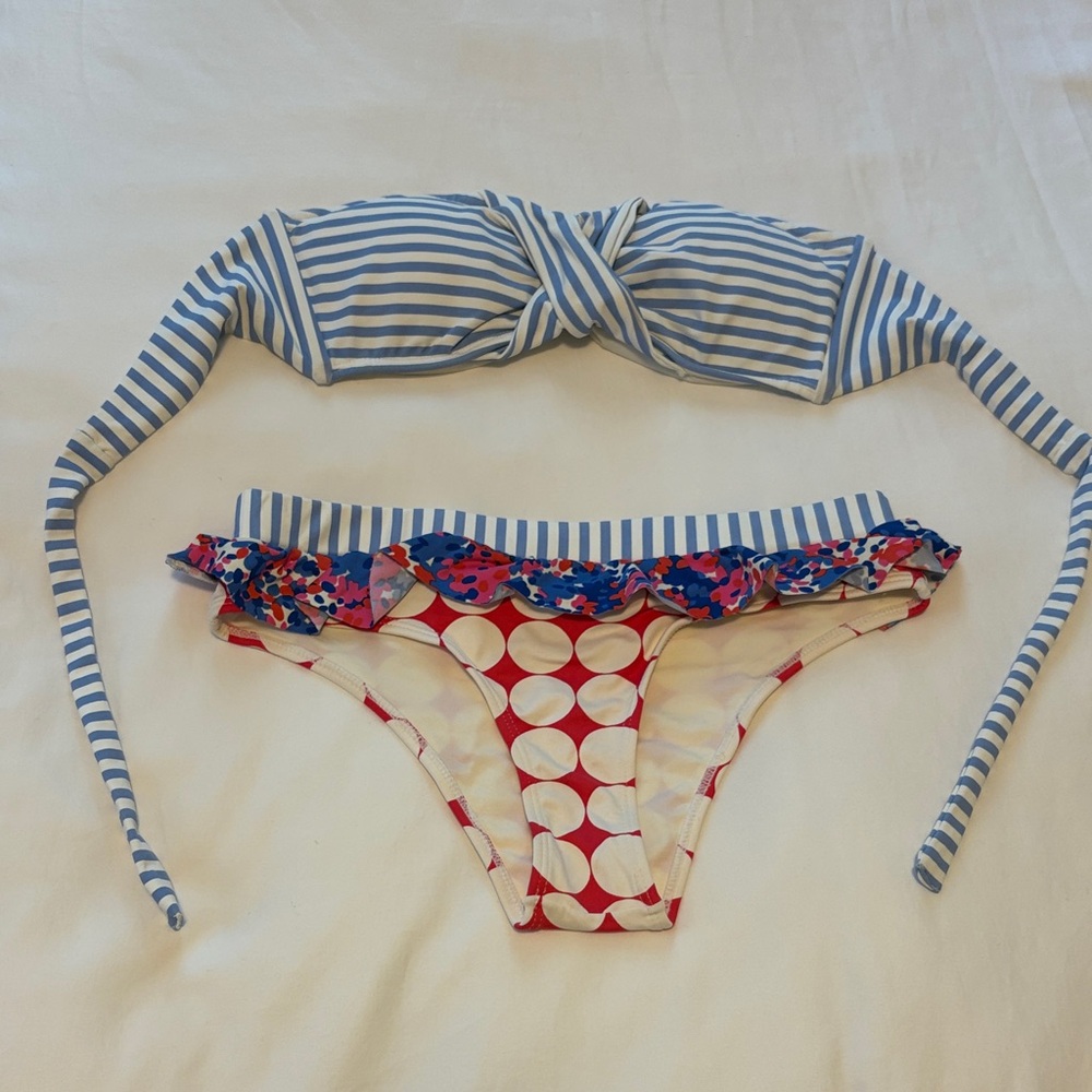 Saha Blue Striped and Red Polka Dot Bikini Set